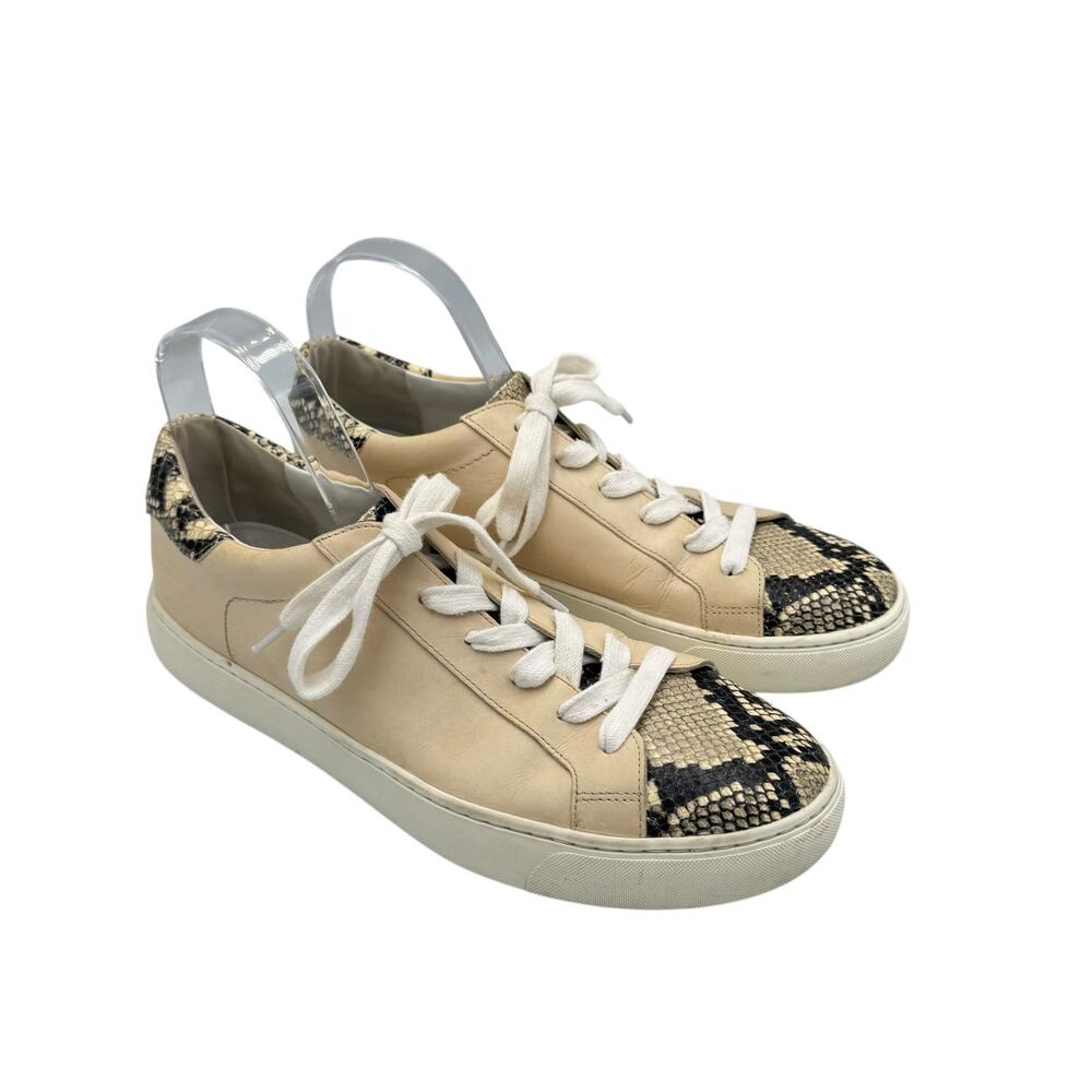 Veronica Beard Bibi Cream Leather Neutral Snakeskin Casual Streetwear Sneakers - Picture 6 of 10